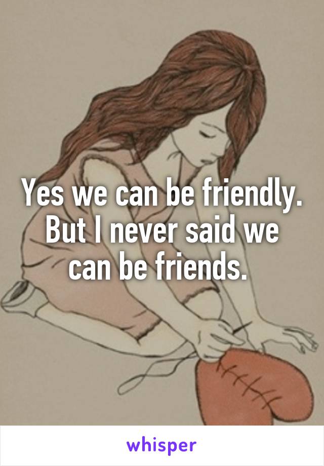 Yes we can be friendly. But I never said we can be friends. 