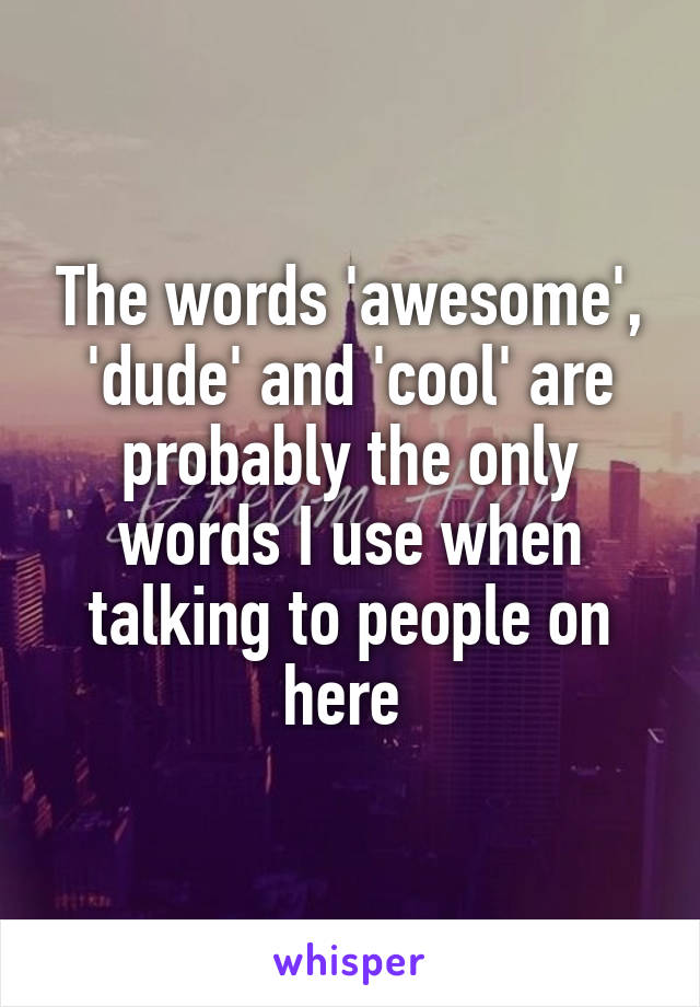 The words 'awesome', 'dude' and 'cool' are probably the only words I use when talking to people on here 