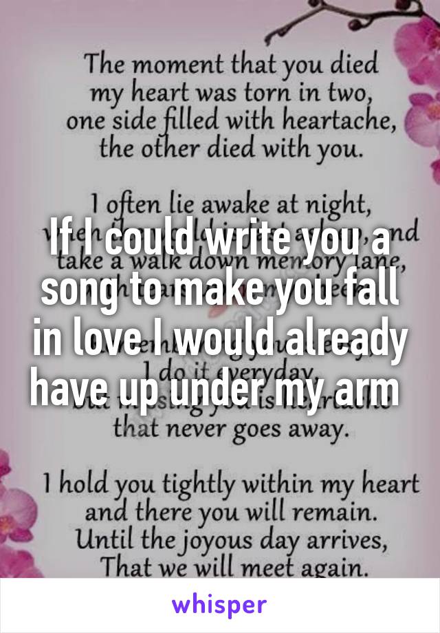 If I could write you a song to make you fall in love I would already have up under my arm 