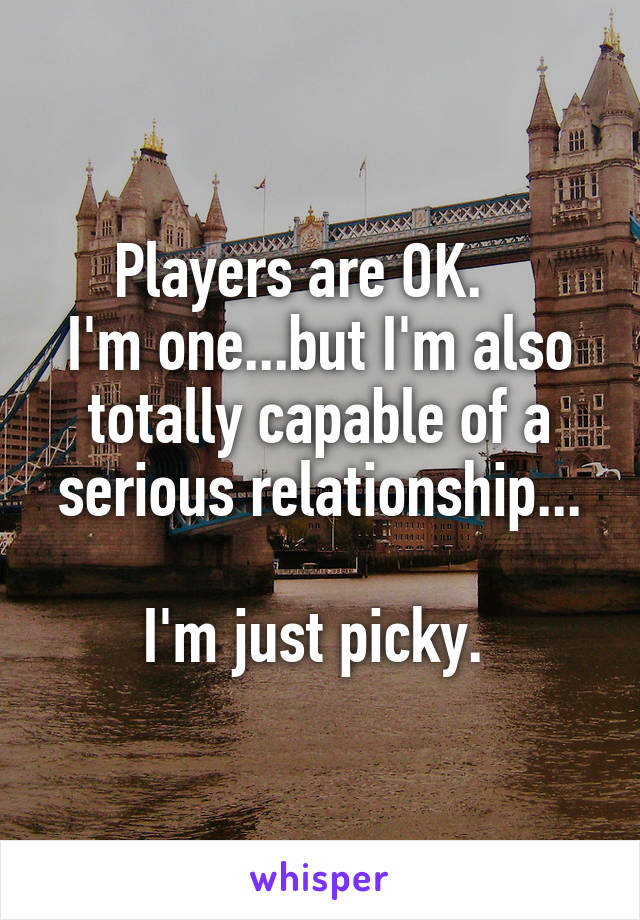 Players are OK.   
I'm one...but I'm also totally capable of a serious relationship...

I'm just picky. 