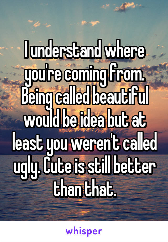 I understand where you're coming from. Being called beautiful would be idea but at least you weren't called ugly. Cute is still better than that.