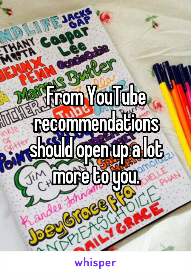 From YouTube recommendations should open up a lot more to you.