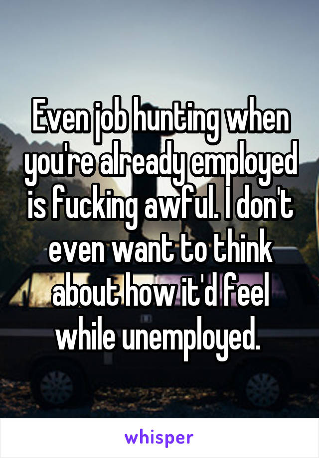 Even job hunting when you're already employed is fucking awful. I don't even want to think about how it'd feel while unemployed. 