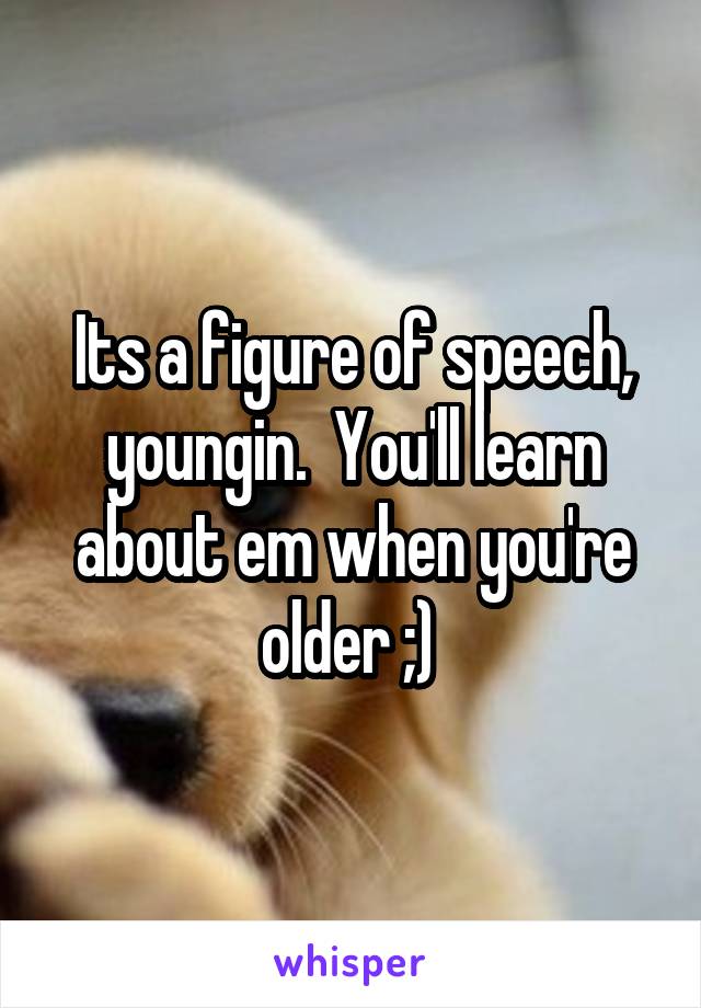 Its a figure of speech, youngin.  You'll learn about em when you're older ;) 