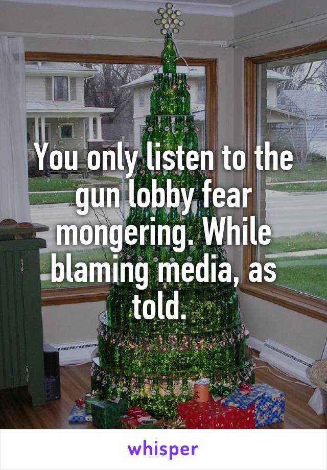 You only listen to the gun lobby fear mongering. While blaming media, as told. 