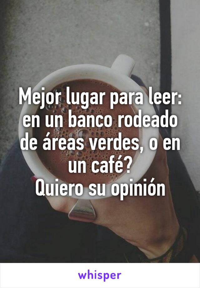 Mejor lugar para leer:
en un banco rodeado de áreas verdes, o en un café?
Quiero su opinión