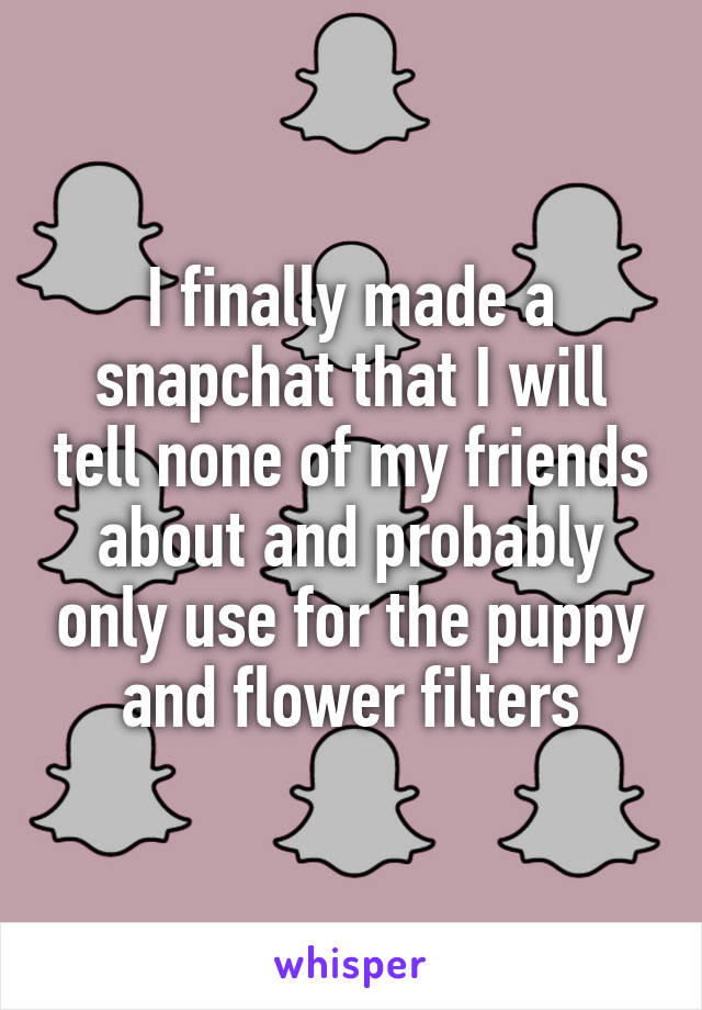 I finally made a snapchat that I will tell none of my friends about and probably only use for the puppy and flower filters