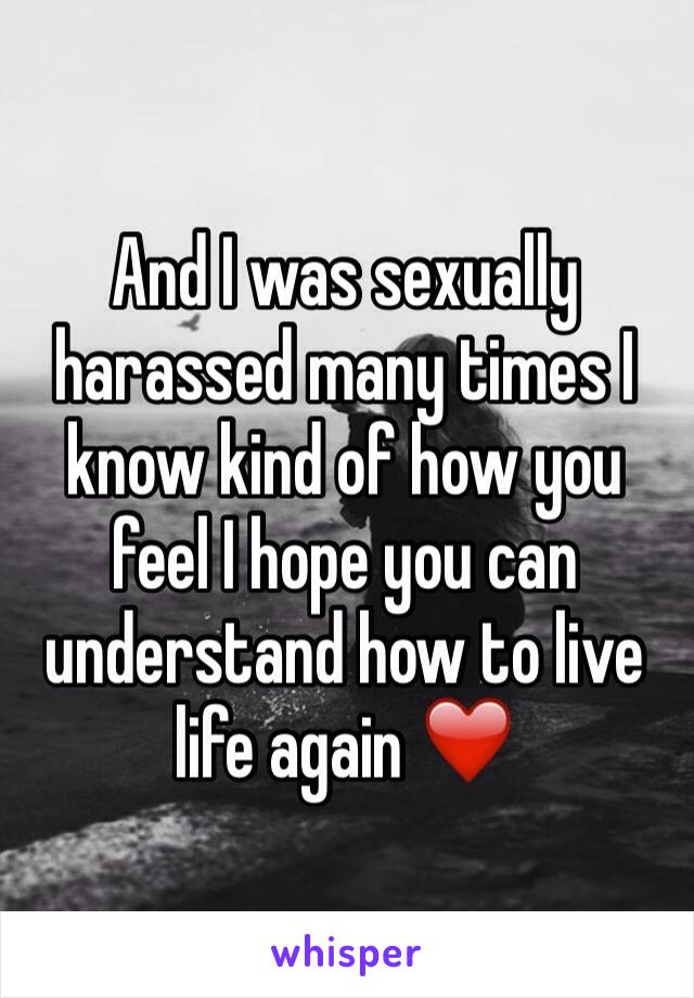 And I was sexually harassed many times I know kind of how you feel I hope you can understand how to live life again ❤️