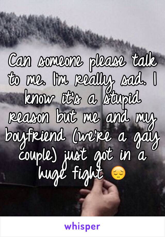 Can someone please talk to me. I'm really sad. I know it's a stupid reason but me and my boyfriend (we're a gay couple) just got in a huge fight 😔