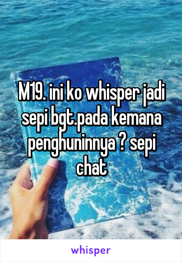 M19. ini ko whisper jadi sepi bgt.pada kemana penghuninnya ? sepi chat