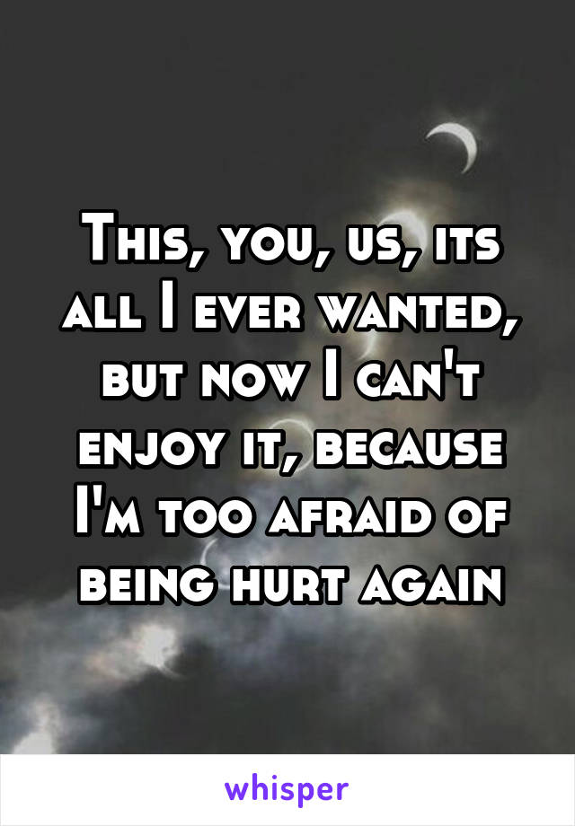 This, you, us, its all I ever wanted, but now I can't enjoy it, because I'm too afraid of being hurt again