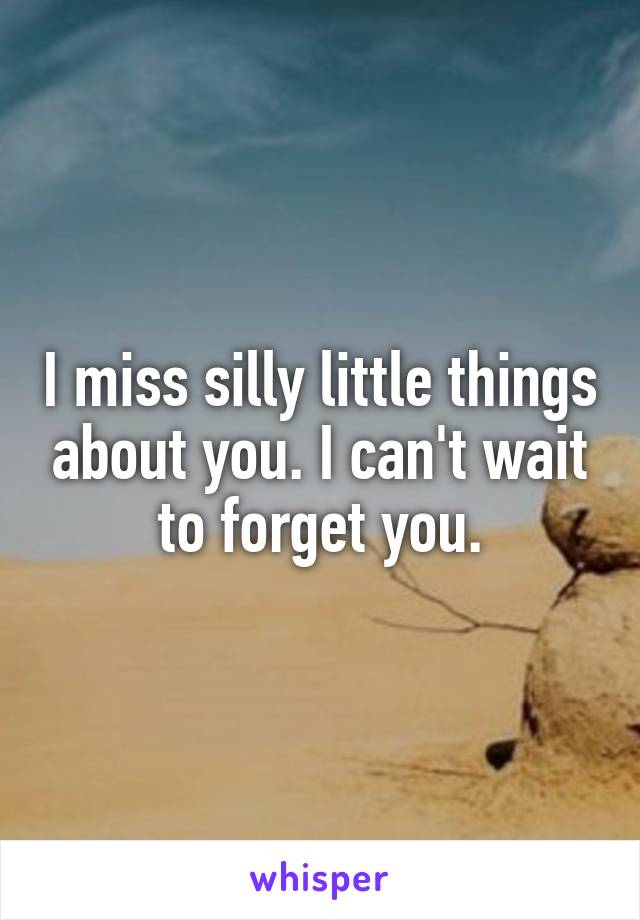 I miss silly little things about you. I can't wait to forget you.