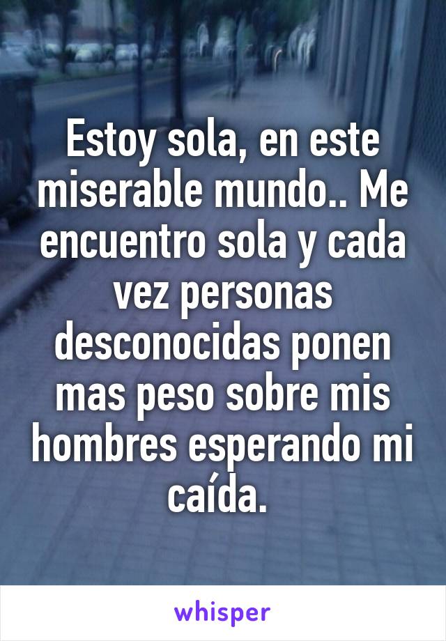 Estoy sola, en este miserable mundo.. Me encuentro sola y cada vez personas desconocidas ponen mas peso sobre mis hombres esperando mi caída. 