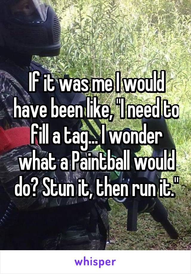 If it was me I would have been like, "I need to fill a tag... I wonder what a Paintball would do? Stun it, then run it."