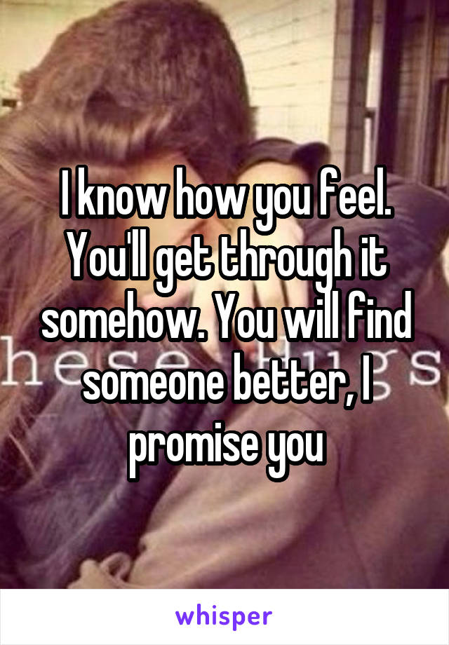 I know how you feel. You'll get through it somehow. You will find someone better, I promise you