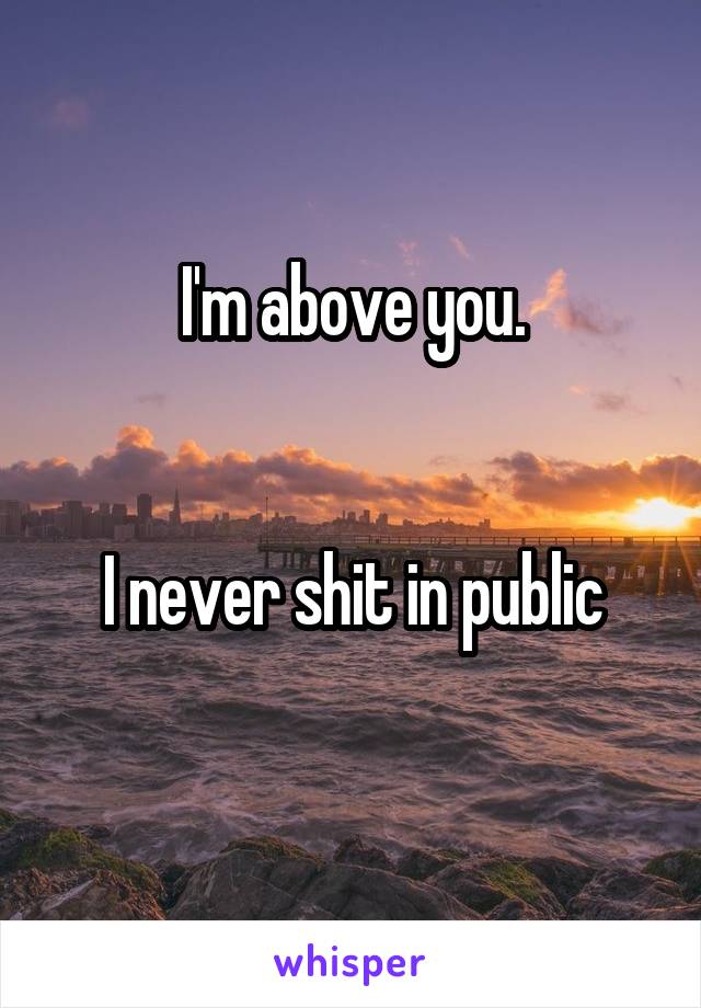 I'm above you.


 I never shit in public 
