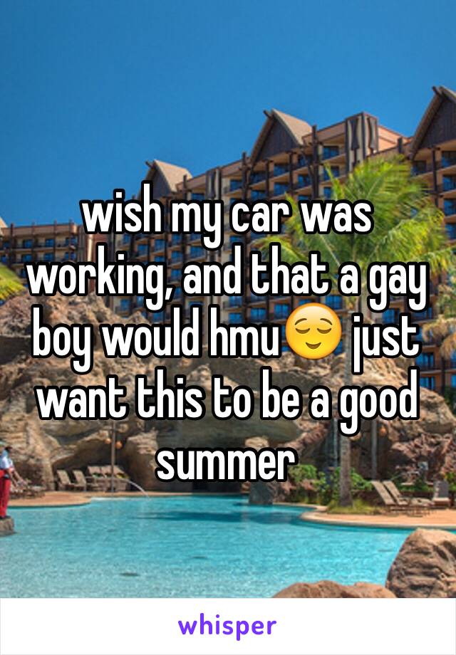 wish my car was working, and that a gay boy would hmu😌 just want this to be a good summer