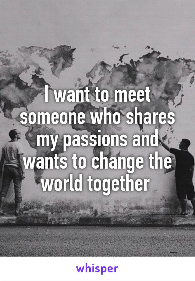 I want to meet someone who shares my passions and wants to change the world together 