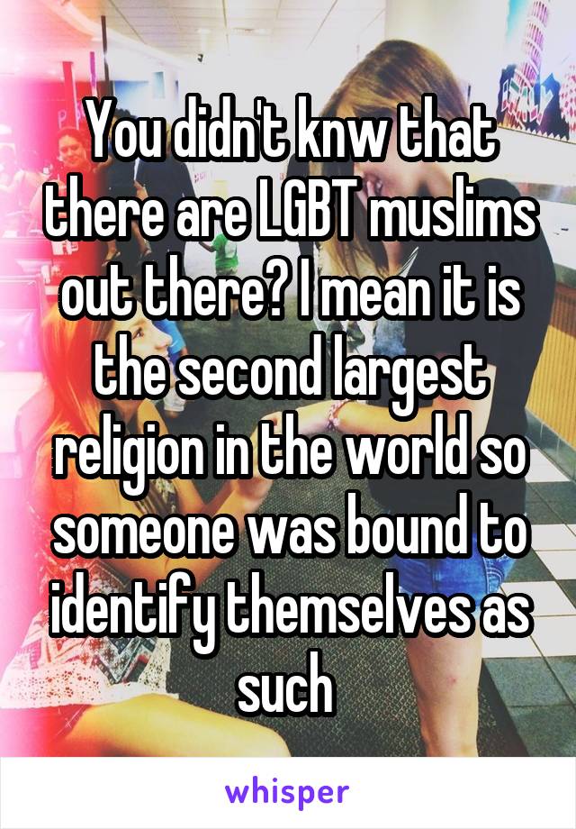 You didn't knw that there are LGBT muslims out there? I mean it is the second largest religion in the world so someone was bound to identify themselves as such 