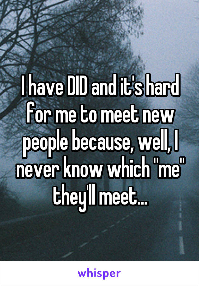 I have DID and it's hard for me to meet new people because, well, I never know which "me" they'll meet...