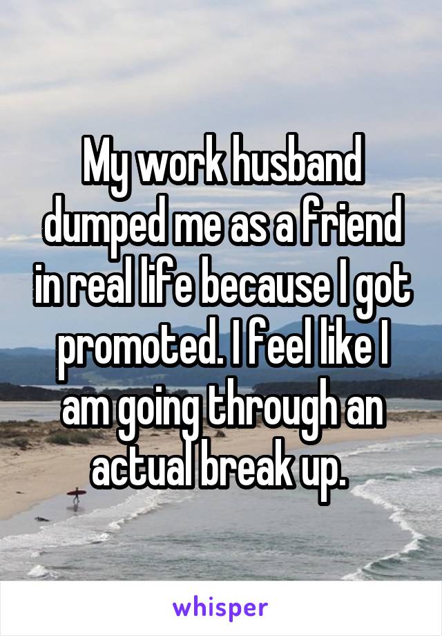 My work husband dumped me as a friend in real life because I got promoted. I feel like I am going through an actual break up. 