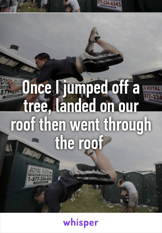 Once I jumped off a tree, landed on our roof then went through the roof 