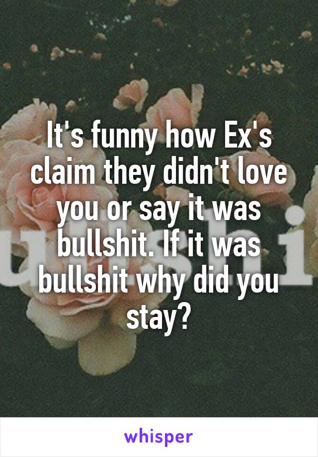 It's funny how Ex's claim they didn't love you or say it was bullshit. If it was bullshit why did you stay?