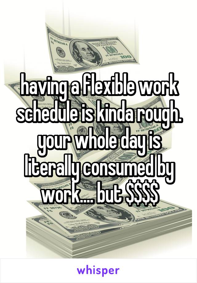 having a flexible work schedule is kinda rough. your whole day is literally consumed by work.... but $$$$