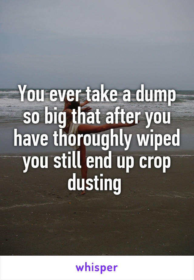 You ever take a dump so big that after you have thoroughly wiped you still end up crop dusting 