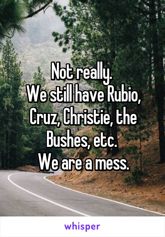 Not really. 
We still have Rubio, Cruz, Christie, the Bushes, etc. 
We are a mess.