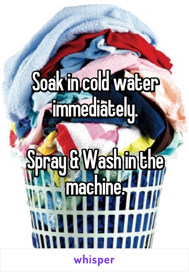 Soak in cold water immediately.

Spray & Wash in the machine.