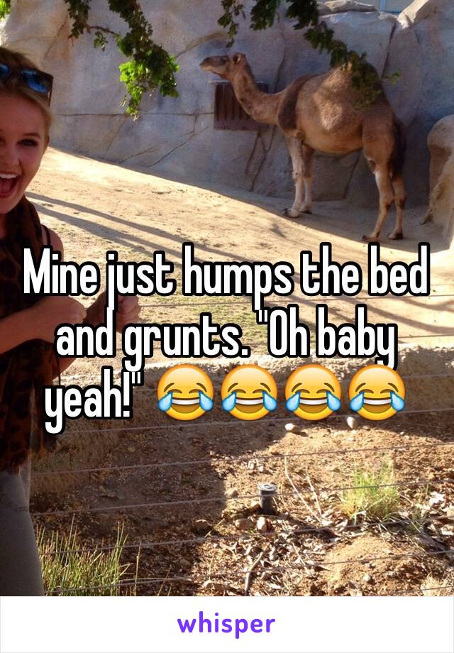 Mine just humps the bed and grunts. "Oh baby yeah!" 😂😂😂😂
