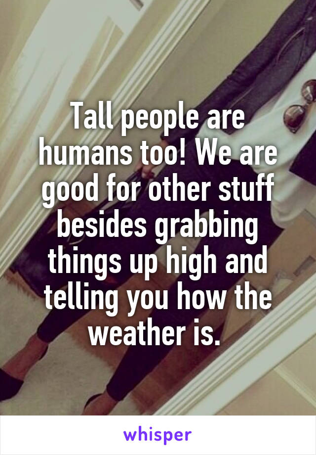 Tall people are humans too! We are good for other stuff besides grabbing things up high and telling you how the weather is. 