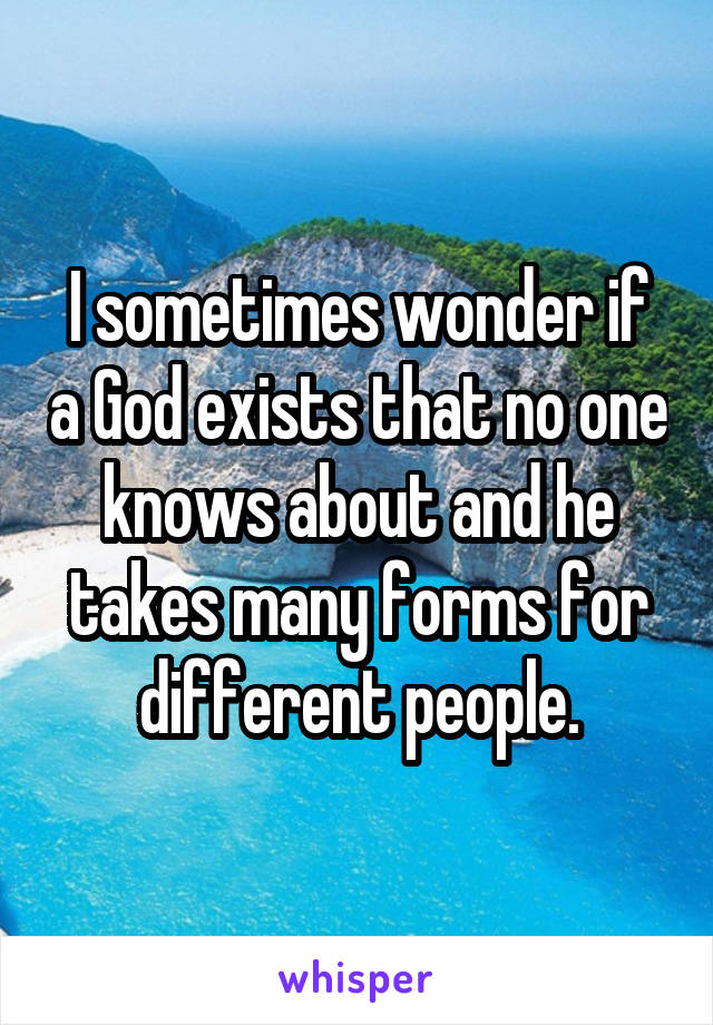 I sometimes wonder if a God exists that no one knows about and he takes many forms for different people.