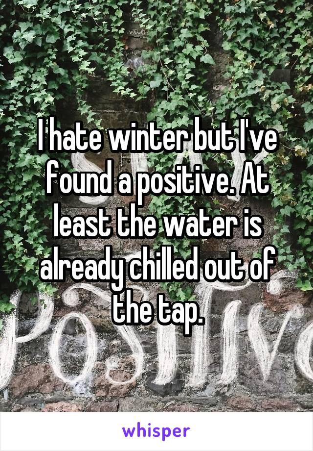 I hate winter but I've found a positive. At least the water is already chilled out of the tap.
