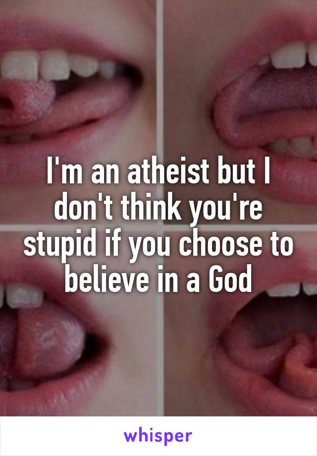 I'm an atheist but I don't think you're stupid if you choose to believe in a God