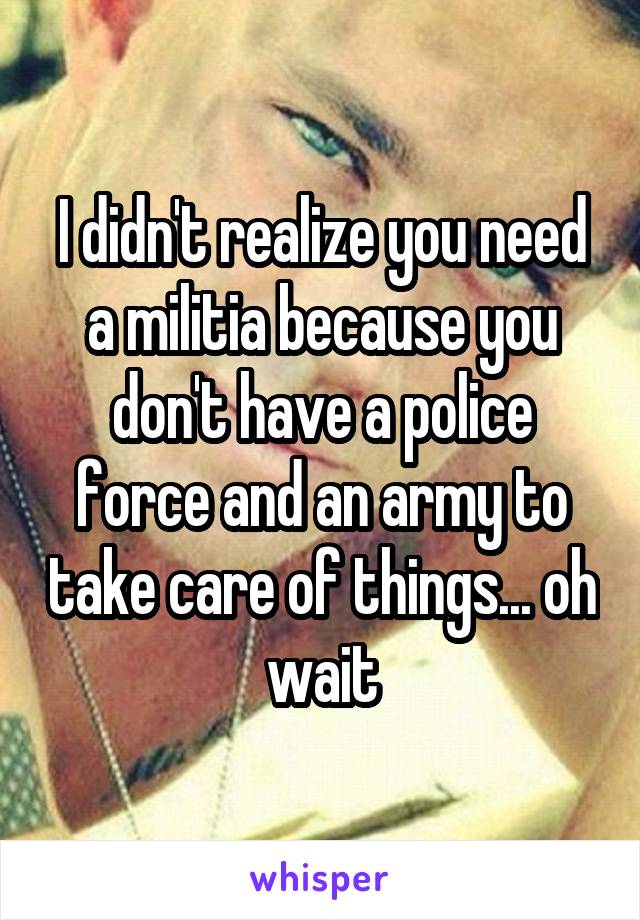 I didn't realize you need a militia because you don't have a police force and an army to take care of things... oh wait