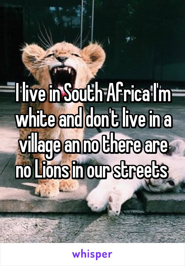 I live in South Africa I'm white and don't live in a village an no there are no Lions in our streets 