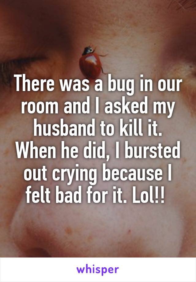There was a bug in our room and I asked my husband to kill it. When he did, I bursted out crying because I felt bad for it. Lol!! 