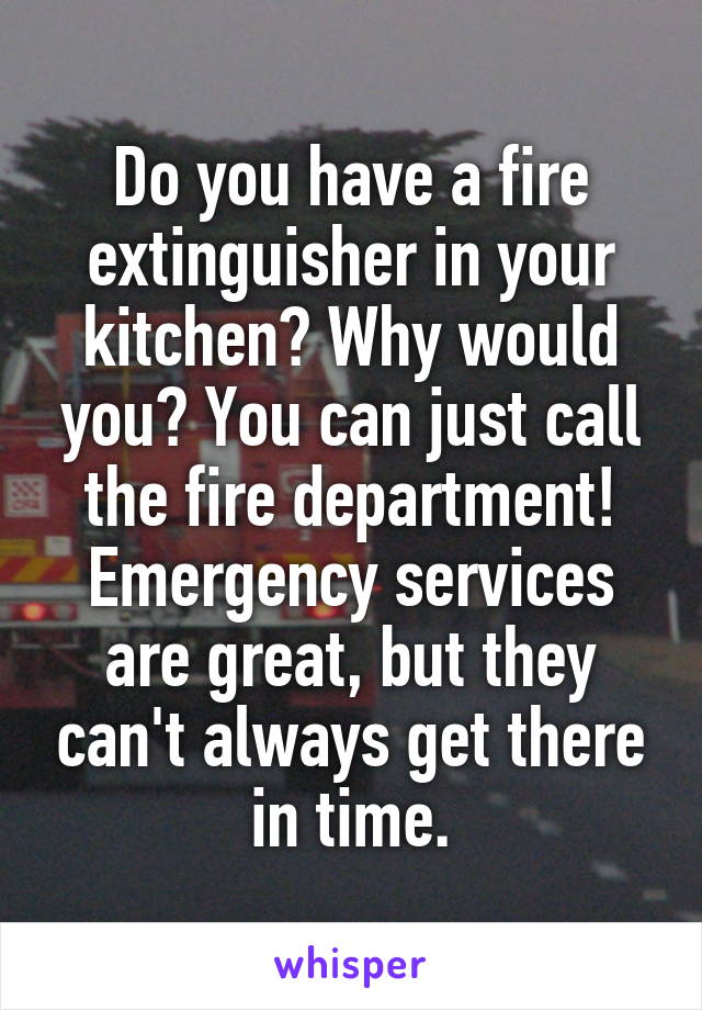 Do you have a fire extinguisher in your kitchen? Why would you? You can just call the fire department! Emergency services are great, but they can't always get there in time.