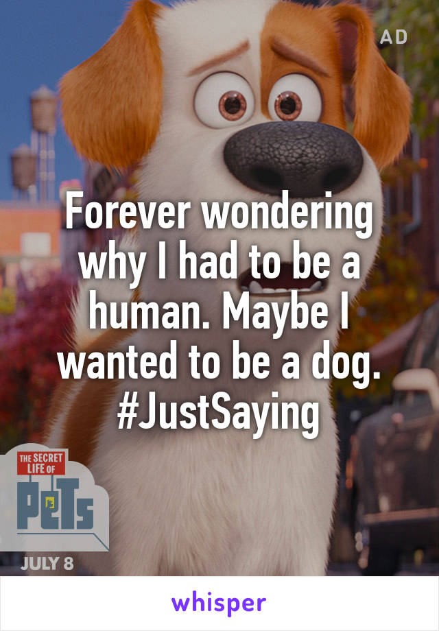 Forever wondering why I had to be a human. Maybe I wanted to be a dog.
#JustSaying