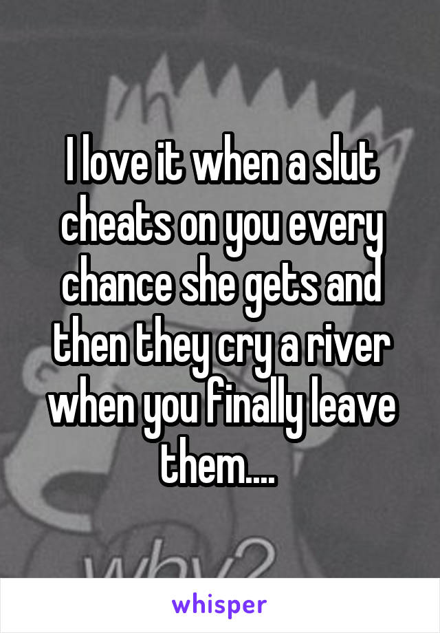 I love it when a slut cheats on you every chance she gets and then they cry a river when you finally leave them.... 