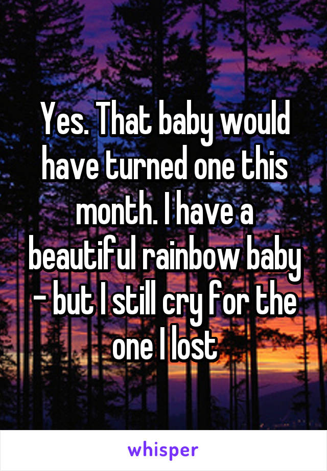 Yes. That baby would have turned one this month. I have a beautiful rainbow baby - but I still cry for the one I lost