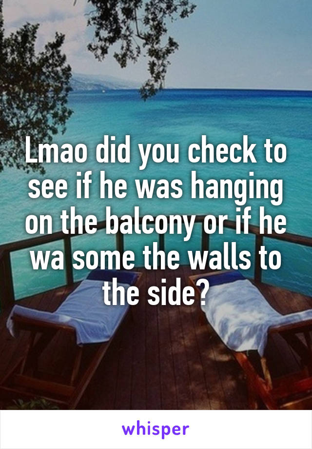 Lmao did you check to see if he was hanging on the balcony or if he wa some the walls to the side?