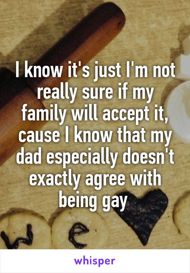 I know it's just I'm not really sure if my family will accept it, cause I know that my dad especially doesn't exactly agree with being gay 