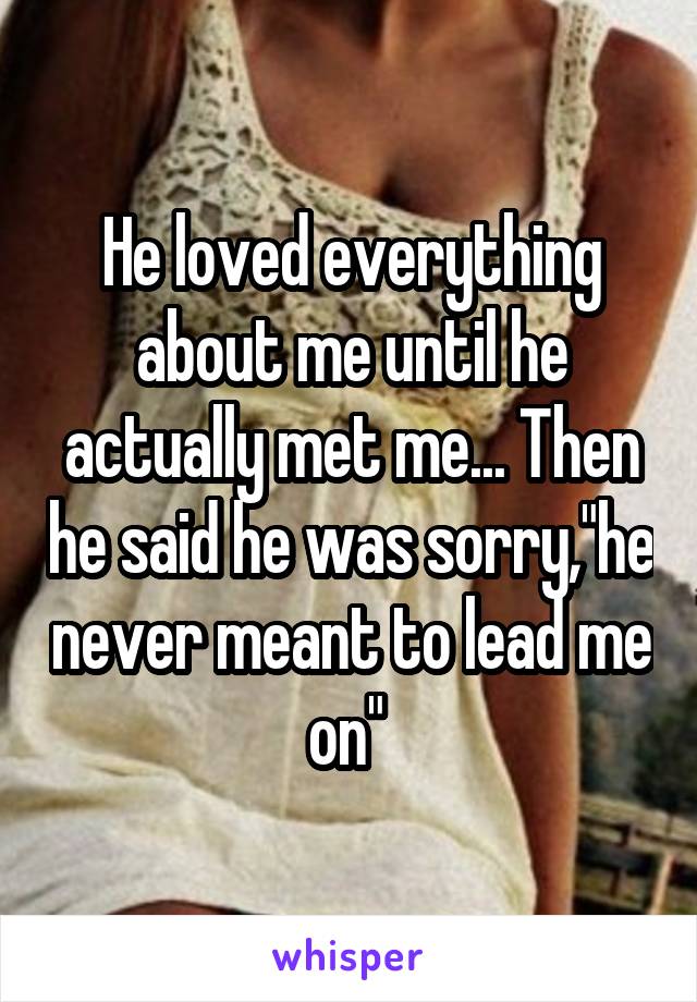 He loved everything about me until he actually met me... Then he said he was sorry,"he never meant to lead me on" 