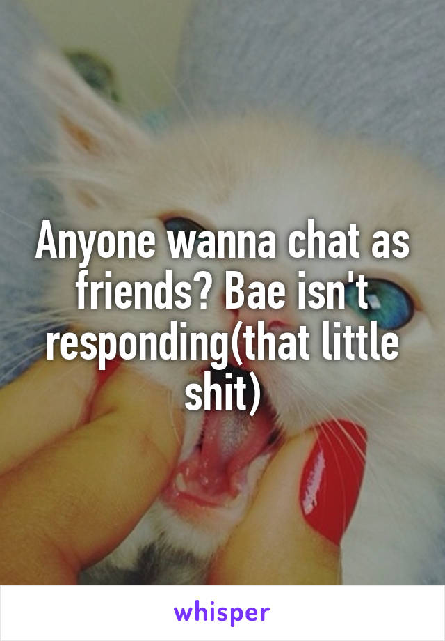 Anyone wanna chat as friends? Bae isn't responding(that little shit)