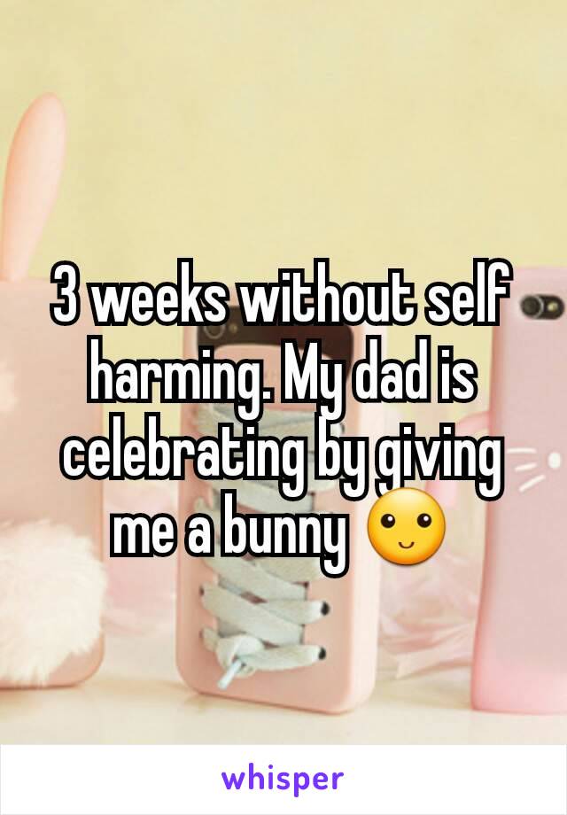 3 weeks without self harming. My dad is celebrating by giving me a bunny 🙂
