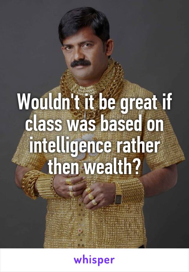 Wouldn't it be great if class was based on intelligence rather then wealth?