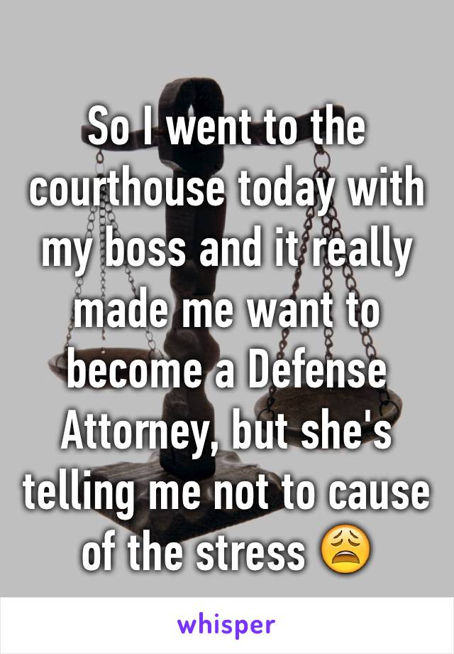 So I went to the courthouse today with my boss and it really made me want to become a Defense Attorney, but she's telling me not to cause of the stress 😩